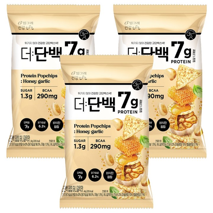 더단백 빙그레 건강tft 팝칩 허니갈릭맛, 3개, 44g