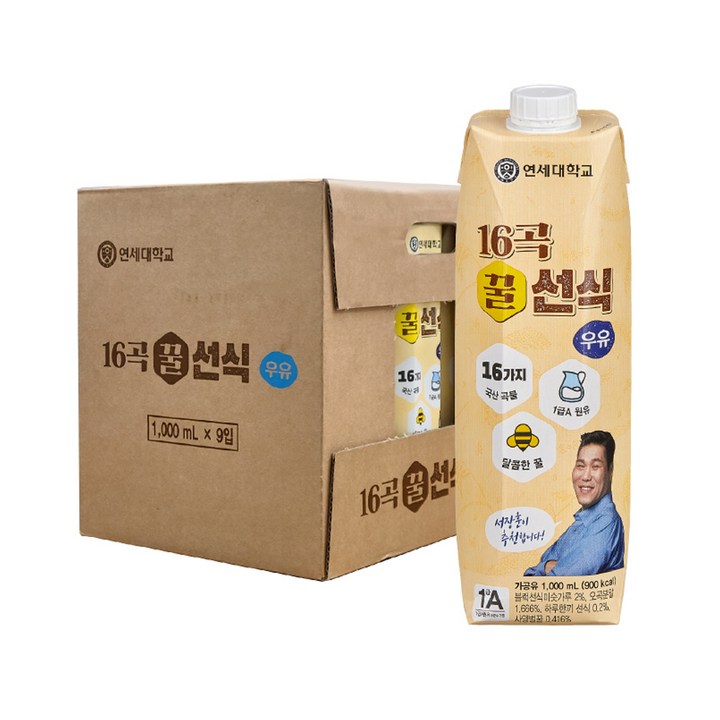 연세우유 16곡 꿀 선식 우유, 1L, 9개