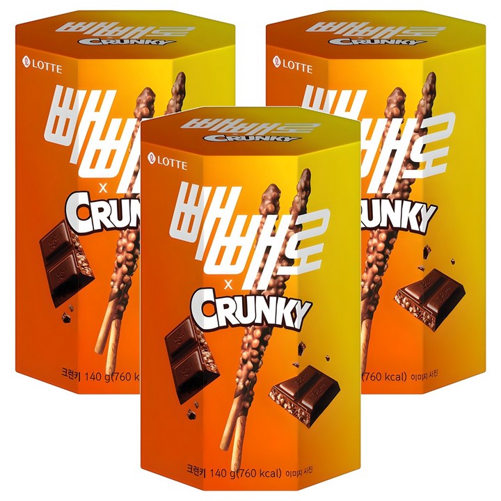 빼빼로 크런키, 140g, 3개