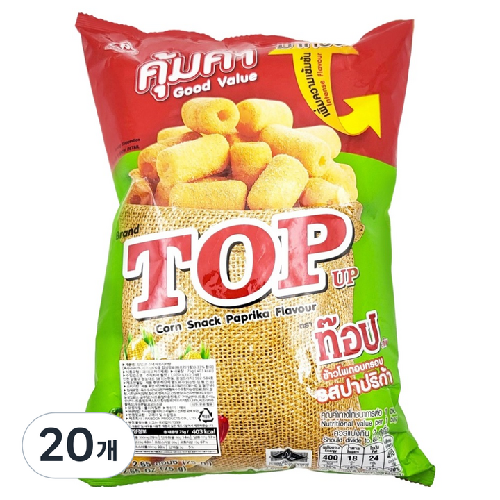 탑업 파이분 콘 스낵 파프리카 플레이버, 20개, 75g