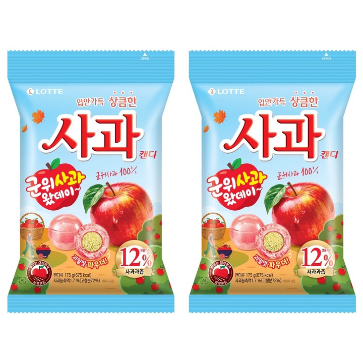 롯데웰푸드 청포도캔디 군위 사과 캔디, 175g, 2개