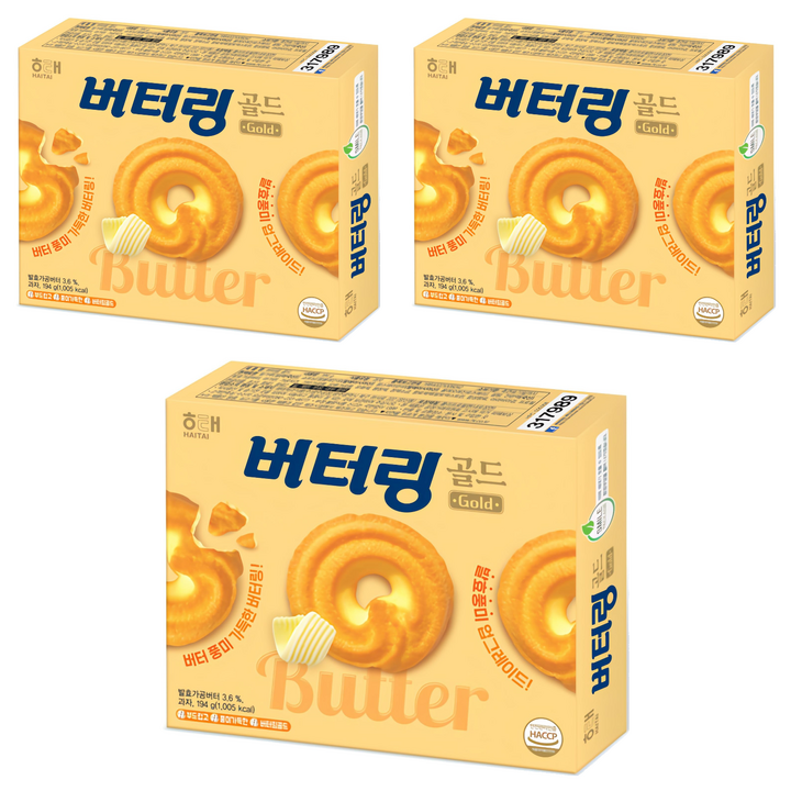 해태제과 버터링 골드, 194g, 3개