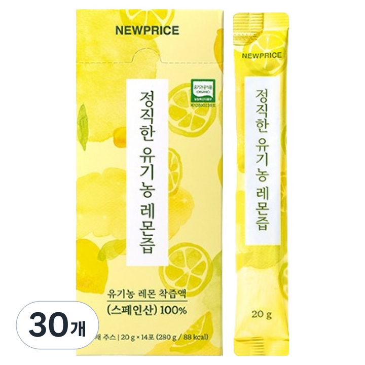 뉴프라이스 정직한 유기농 레몬즙, 280ml, 280g, 30개