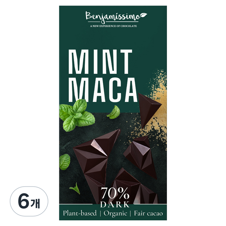 벤자미시모 유기농 민트마카 다크 70 초콜릿, 60g, 6개