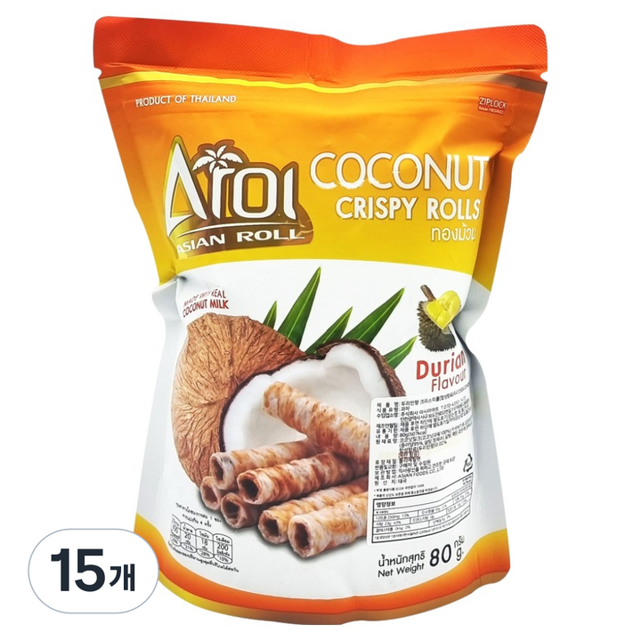 아로이 코코넛 크리스피 롤 두리안, 80g, 15개