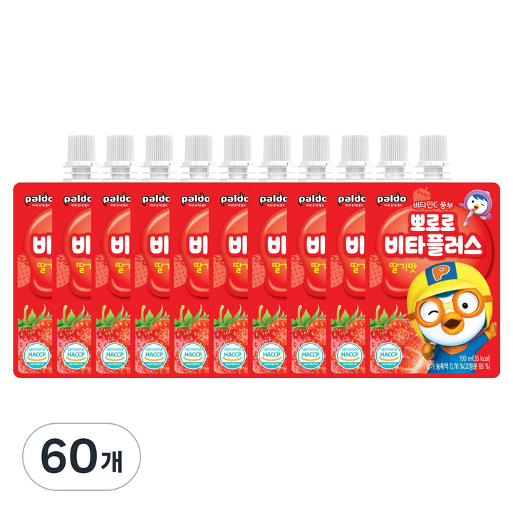 팔도 뽀로로 비타플러스 음료 딸기, 100ml, 60개