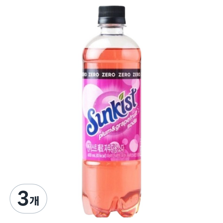 썬키스트 제로 자두자몽소다, 600ml, 3개