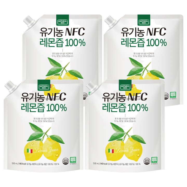 내추럴박스 유기농 NFC 레몬즙 100%, 500ml, 4개