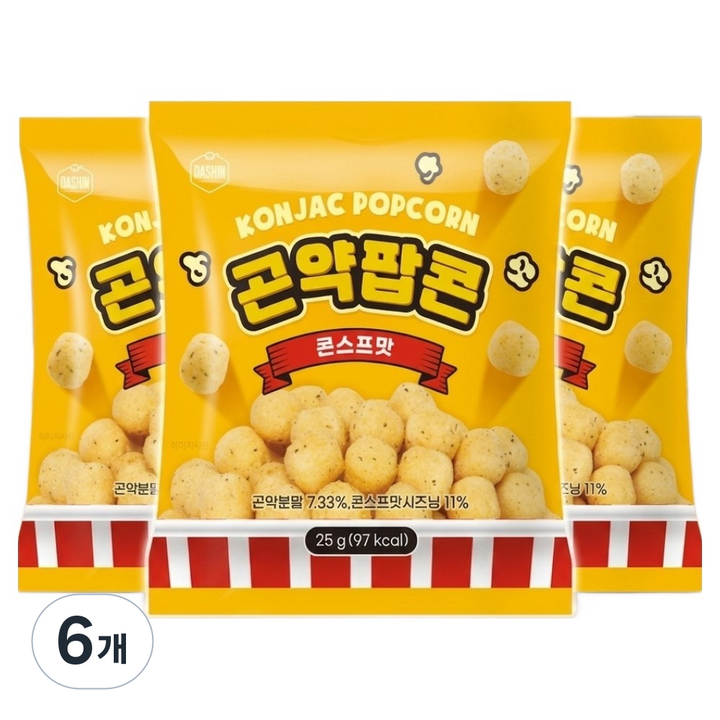 다신 곤약팝콘 콘스프맛, 25g, 6개