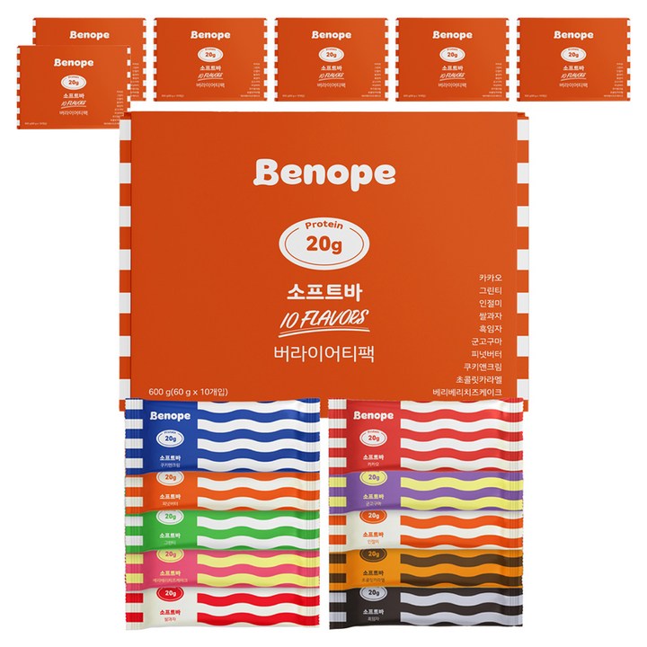 베노프 프로틴 소프트바 60g x 10종 버라이어티 세트, 7개, 600g