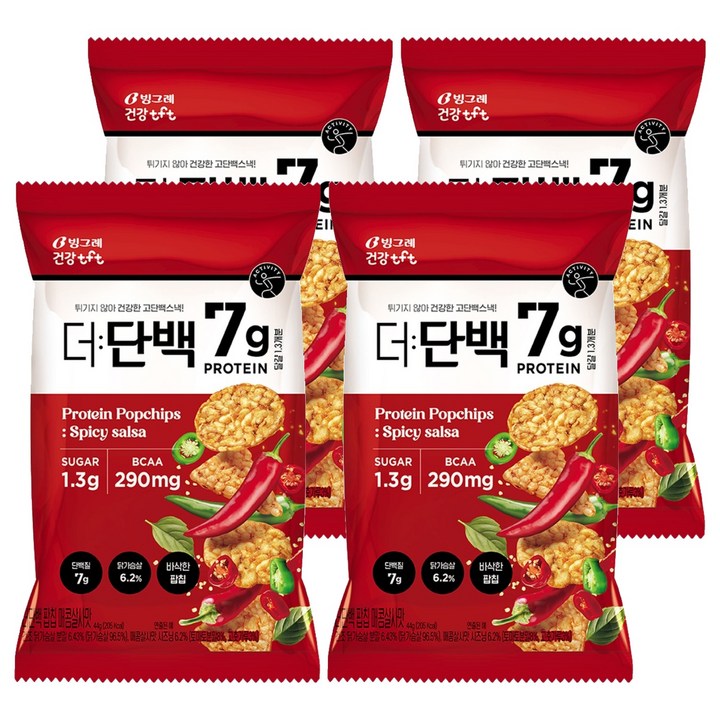 더단백 빙그레 건강tft 팝칩 매콤살사맛, 4개, 44g