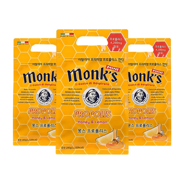 Monks 프로폴리스 캔디, 280g, 3개