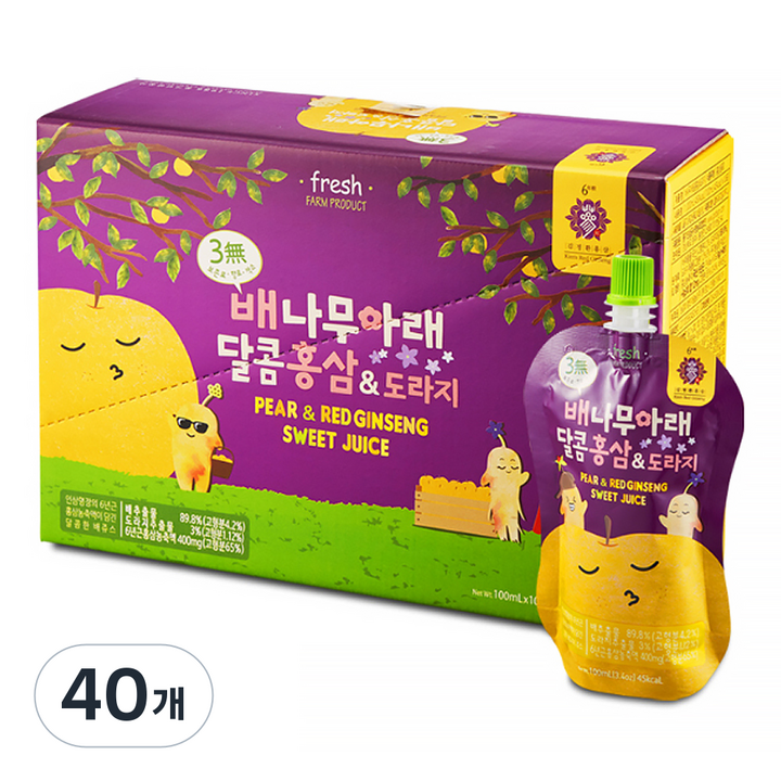 김정환홍삼 배나무아래 달콤홍삼&도라지 홍삼음료, 100ml, 40개