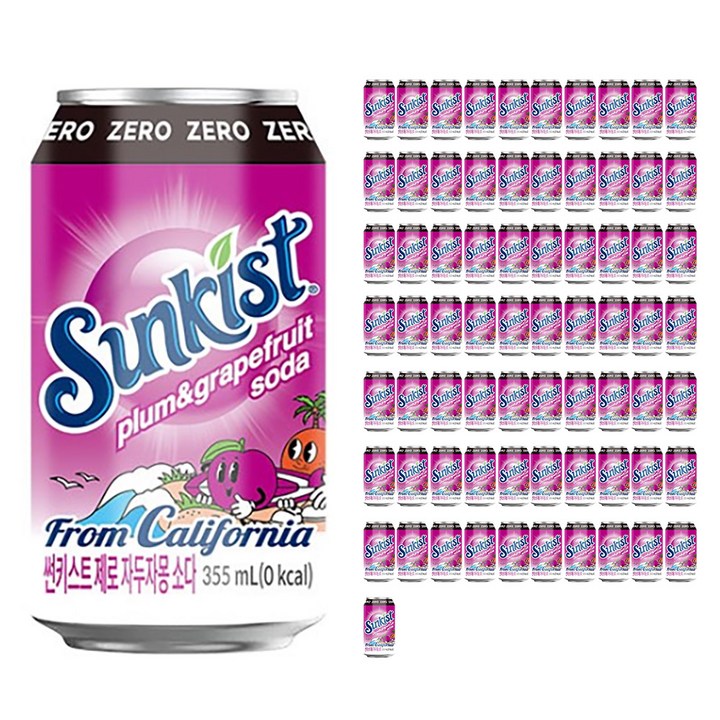 썬키스트 제로 자두자몽 소다 탄산음료, 355ml, 72개