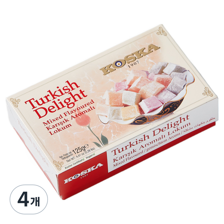 코스카 터키쉬딜라이트 터키젤리 디저트 과자 카이막 로쿰 믹스플레이버, 125g, 4개