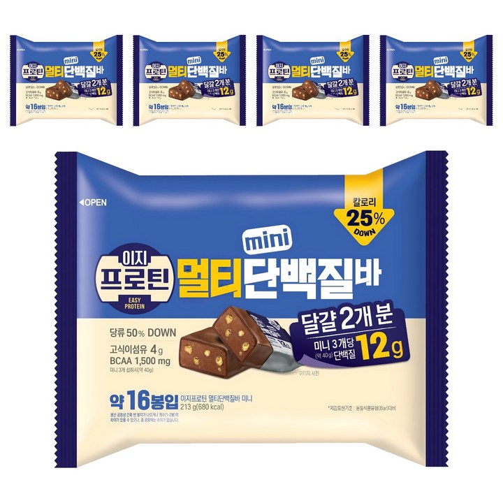 롯데웰푸드 이지프로틴 멀티 미니 단백질바, 213g, 5개