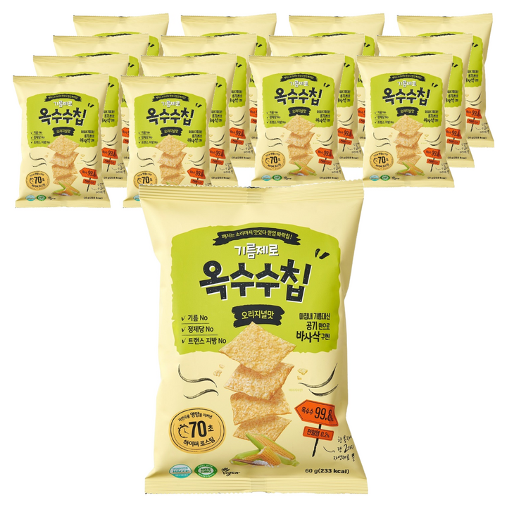 기름제로 옥수수칩 과자, 60g, 15개