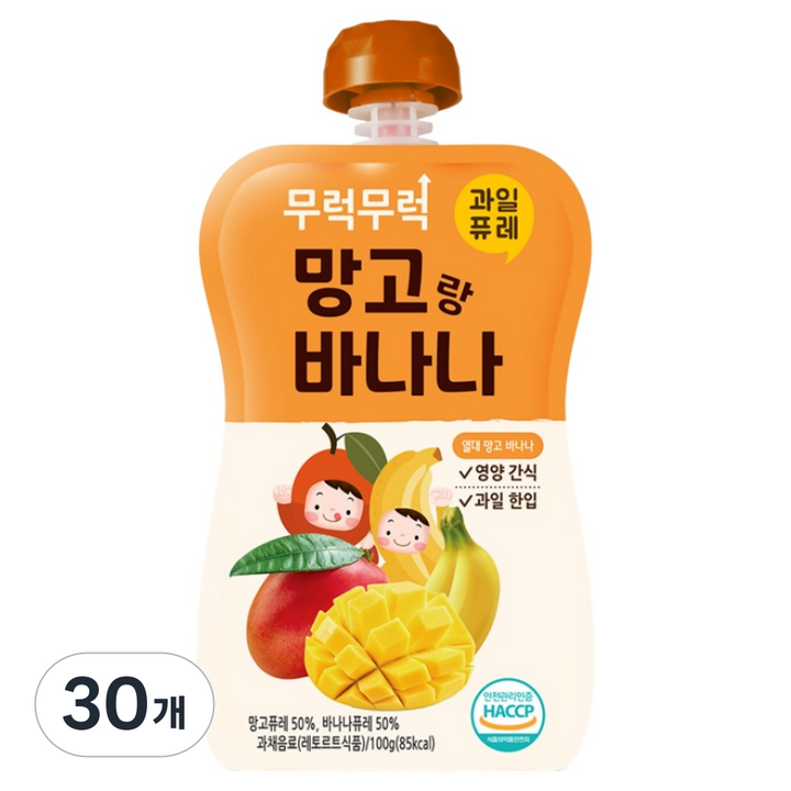 이유케어스 무럭무럭 과일퓨레 망고바나나, 망고 + 바나나, 30개, 100g