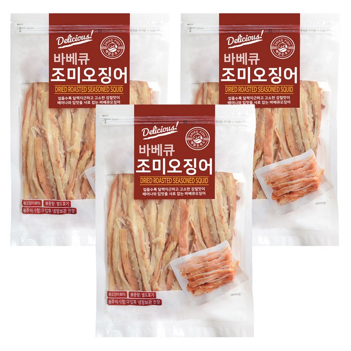 해맑은푸드 바베큐 조미오징어, 300g, 3개