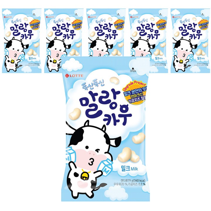 롯데웰푸드 말랑카우 밀크 츄잉캔디, 79g, 6개