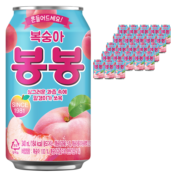 해태htb 복숭아 봉봉, 340ml, 24개