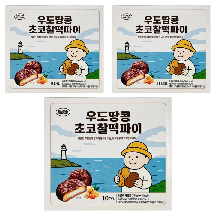청우식품 우도땅콩 초코찰떡파이 10개입, 215g, 3개