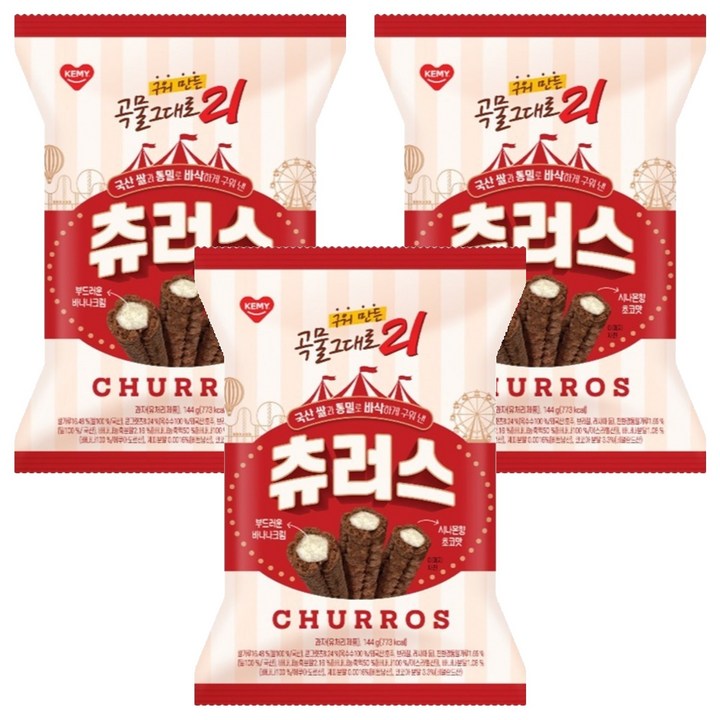 개미 구워 만든 곡물그대로 21 크리스피롤 츄러스, 3개, 144g