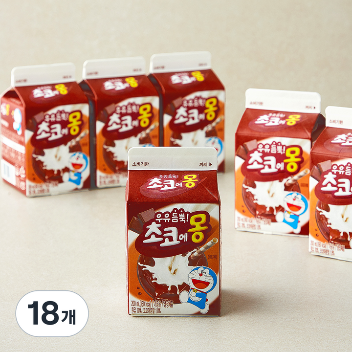 남양유업 우유 듬뿍 초코에몽, 18개, 200ml