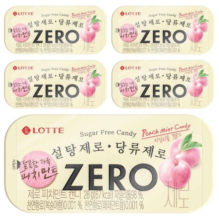 롯데제로 피치민트 캔디, 5개, 28g