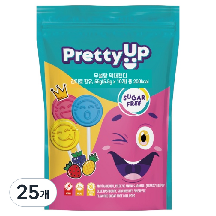 드루칸 프리티업 무설탕 막대 캔디 10p, 55g, 25개