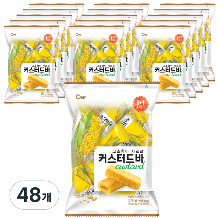 청우식품 고소함이 사르르 커스터드바 스낵, 170g, 48개