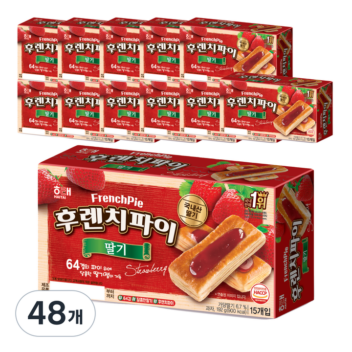 해태제과 후렌치파이 딸기 15p, 192g, 48개