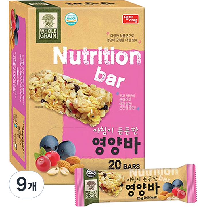 엄마사랑 아침이 든든한 시리얼 영양바, 500g, 9개