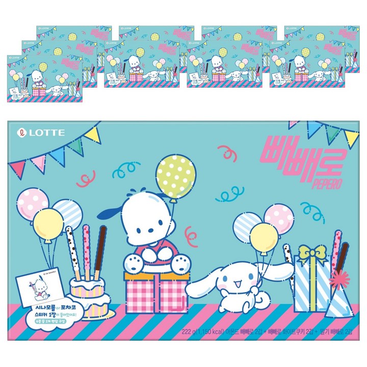 빼빼로 어쏘트 시나모롤 & 포차코 3종 x 2p 세트 222g, 10세트