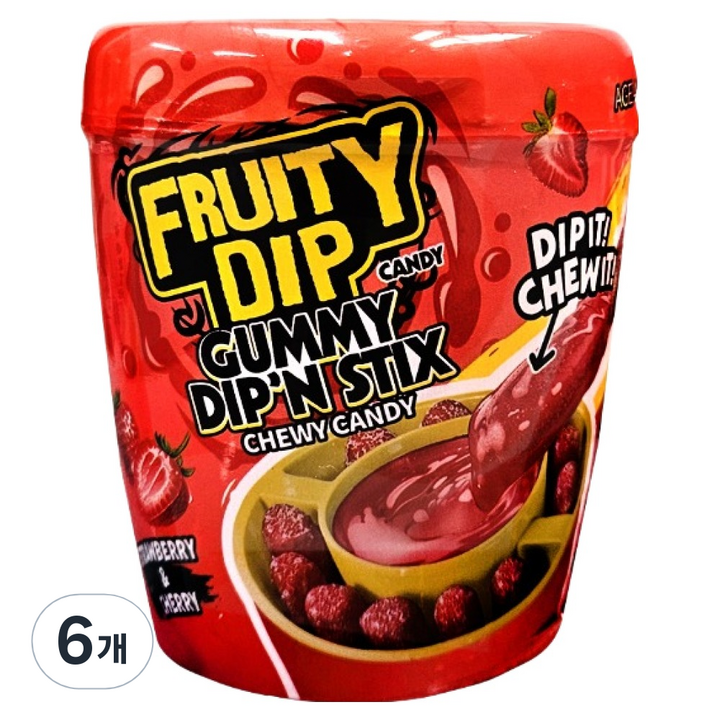 후루티딥젤리 딥앤 스틱캔디 체리향 딸기향, 96g, 6개