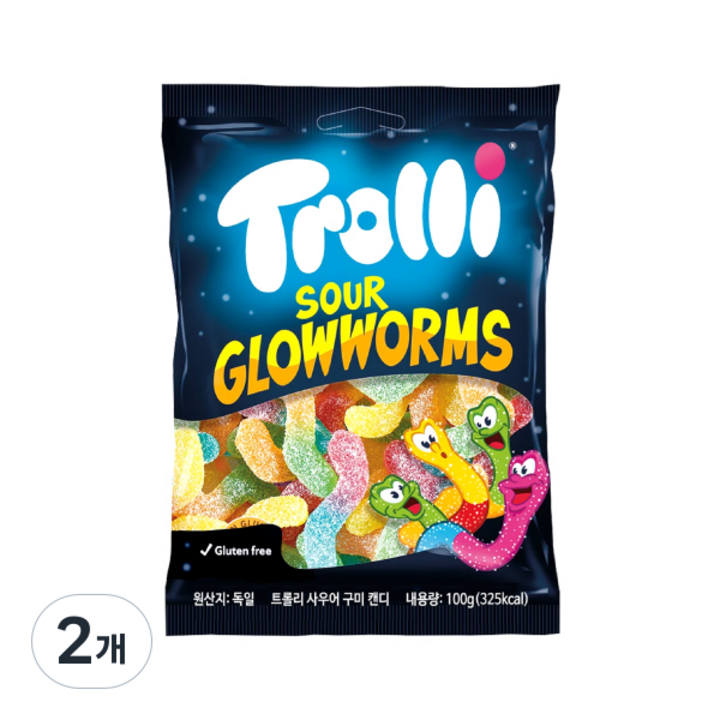 트롤리 사우어 글로우 웜즈 젤리, 100g, 2개