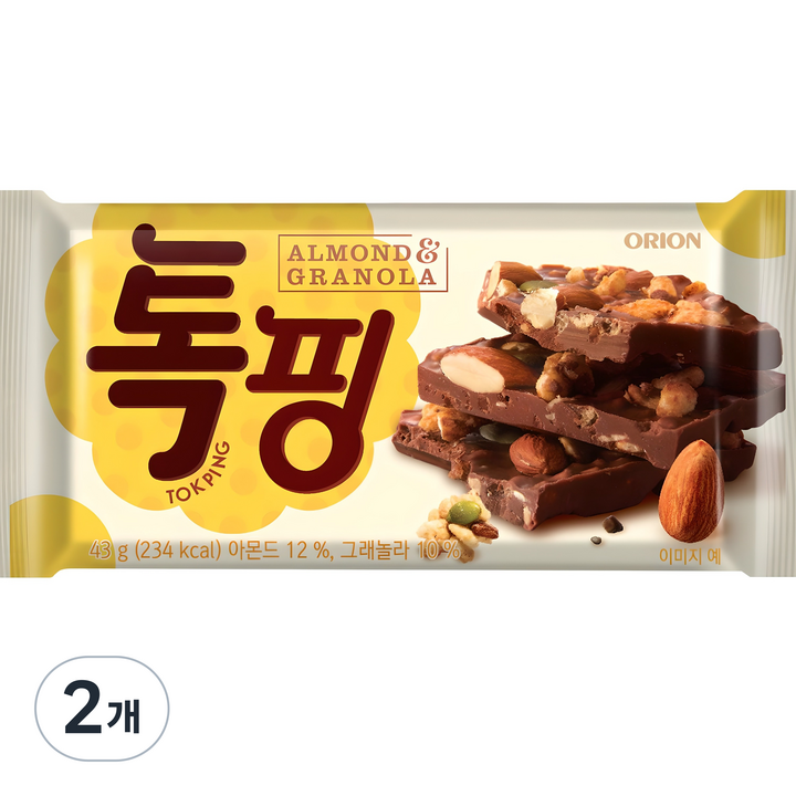 오리온 톡핑 아몬드 & 그래놀라, 43g, 2개