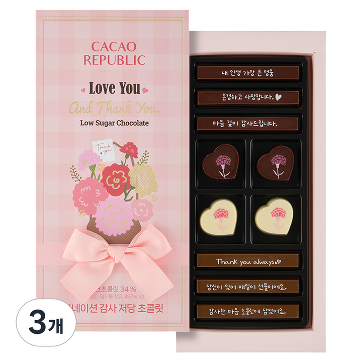 카카오리퍼블릭 카네이션 감사 저당 초콜릿 100g, 3개