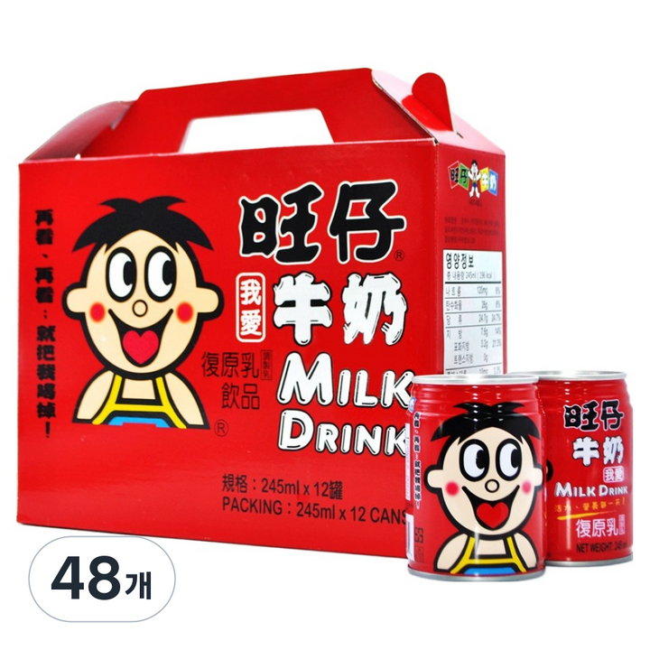 왕왕 왕자이 밀크드링크, 245ml, 48개