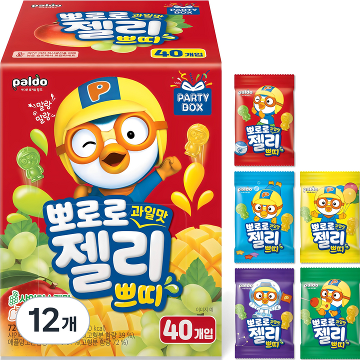 팔도 뽀로로 과일맛 젤리 쁘띠 40p, 720g, 12개