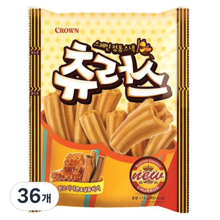 크라운 스페인 정통스낵 츄러스, 174g, 36개
