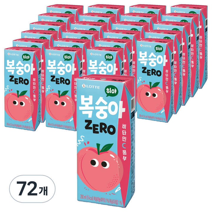 롯데칠성음료 히야 제로 복숭아, 72개, 200ml