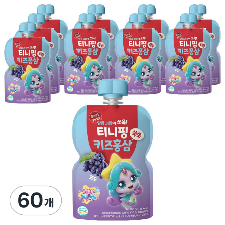 티니핑 키즈 홍삼 쑥쑥 포도, 60개, 100ml