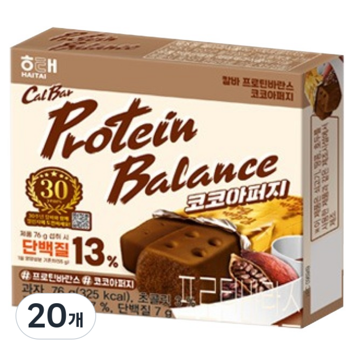 해태제과 칼바 프로틴 바란스 코코아퍼지, 76g, 20개