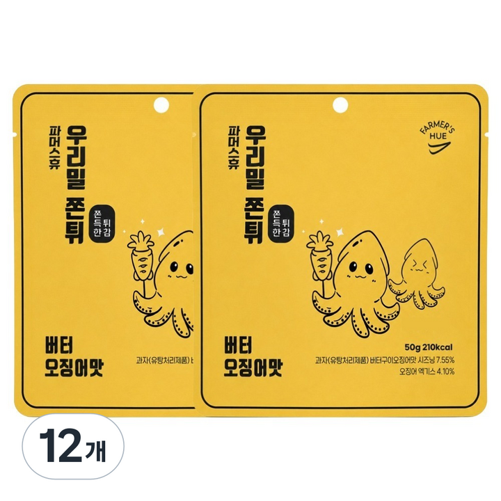 파머스휴 국산 우리밀 쫀튀 버터오징어맛, 50g, 12개