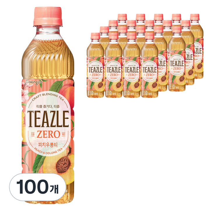 웅진 티즐 제로 피치우롱티, 500ml, 100개