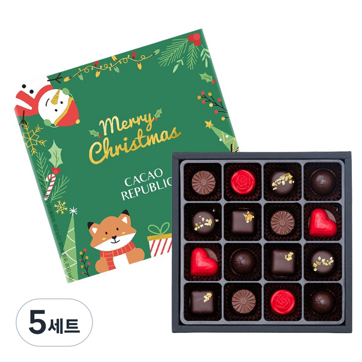 카카오리퍼블릭 크리스마스 에디션 넛티플레져 수제초콜릿 4종 x 3p + 2종 x 2p 세트 160g, 5세트