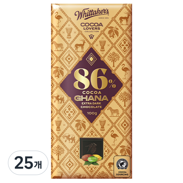 휘태커스 코코아 러버 86% 가나 다크초콜릿, 100g, 25개