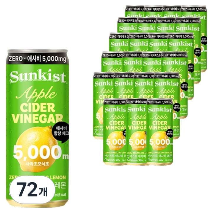 썬키스트 애사비 제로 스파클링 레몬, 72개, 250ml