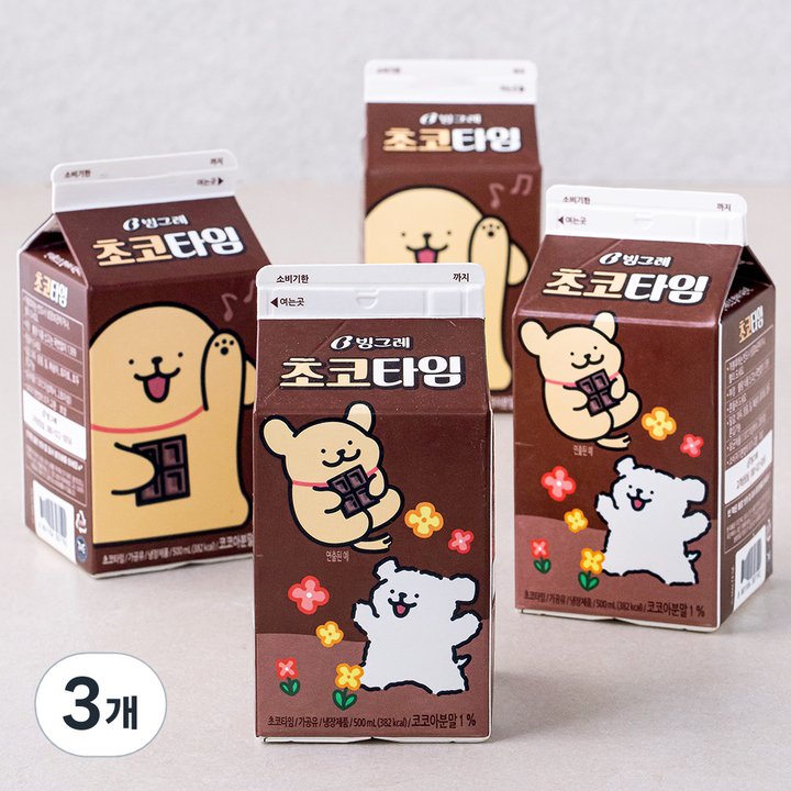 밀크타임 빙그레 가공유, 2L, 3개